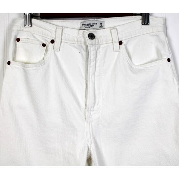 Abercrombie & Fitch Womens 8 The Ankle Straight Ultra High Rise White Distressed - Picture 4 of 10